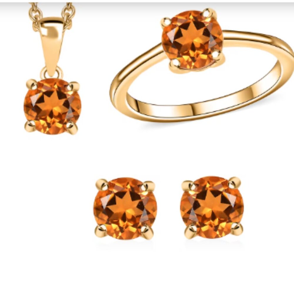Rich Santa Ana Madeira Citrine Stud Earrings, Solitaire Ring and Pendant